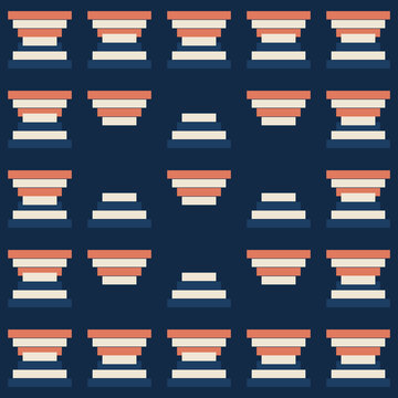 Art deco stepped geometric seamless pattern navy coral background