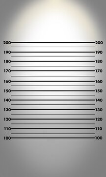 Police Lineup Height Chart with Spotlight Backdrop, Dramatic Mugshot Wall Board Illustration