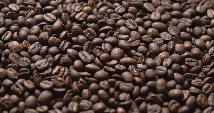 Close up macro coffee beans detailed roasted grains texture bokeh