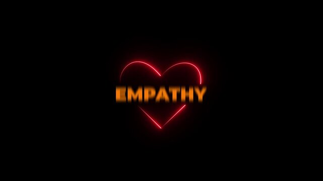 Empathy concept. Neon with empathy icons on minimal background and copy space. The power of emotional intelligent, soft skill development. Empathy in the workplace, good leaders, good teams...