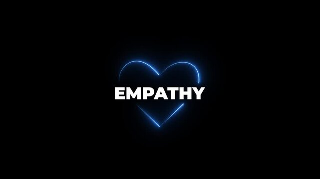 Empathy concept. Neon with empathy icons on minimal background and copy space. The power of emotional intelligent, soft skill development. Empathy in the workplace, good leaders, good teams...