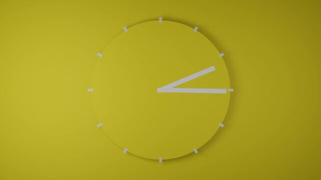 Animated yellow minimalist wall clock with moving white hands loop