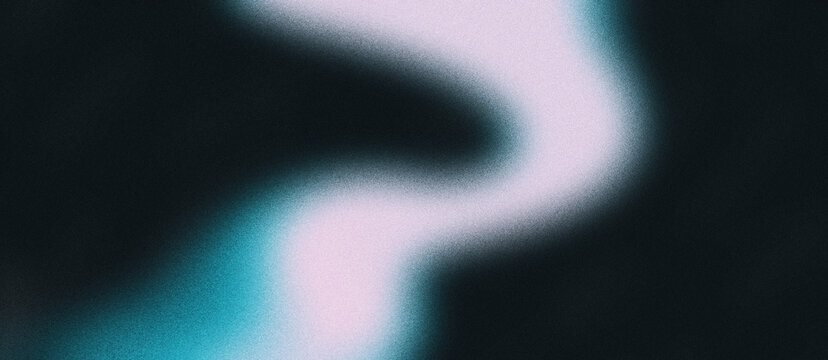 Retro style grainy background, purple turquoise abstract shape on black noisy backdrop, glowing vibrant noise texture header, banner, poster, music cd cover design