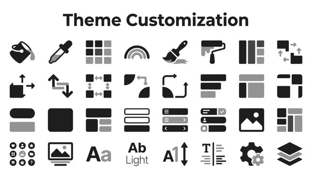 Set of theme customization icons for web design and user interface development