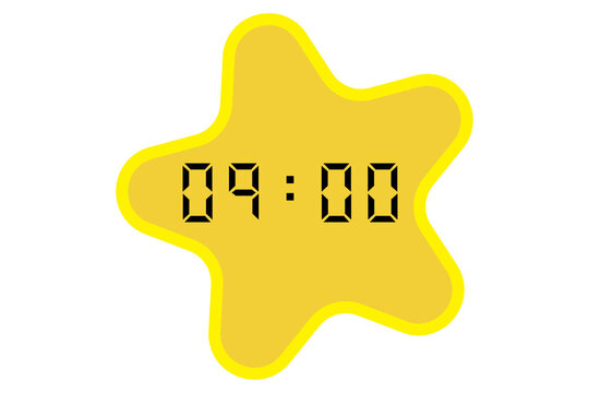 yellow star-shaped digital clock showing 09:00 on a white background