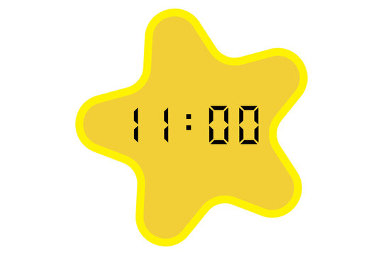 yellow star-shaped digital clock showing 11:00 on a white background