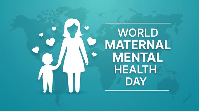 World maternal mental health day illustration with mother and child silhouette