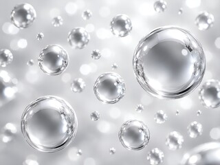 Fototapeta premium Silver Transparent Bubbles on Bright Abstract Background