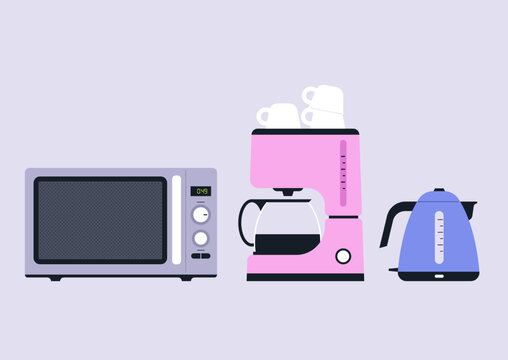In a bright office kitchen, a microwave, coffee maker, and kettle stand out, ready to serve staff during busy workdays, Clean design enhances warmth and comfort.