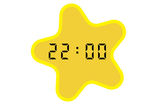 yellow star-shaped digital clock showing 22:00 on a white background