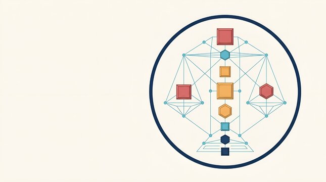 Abstract Geometric Balance System Illustration Depicting Harmony, Equality, and Structural Equilibrium with Colorful Connected Shapes