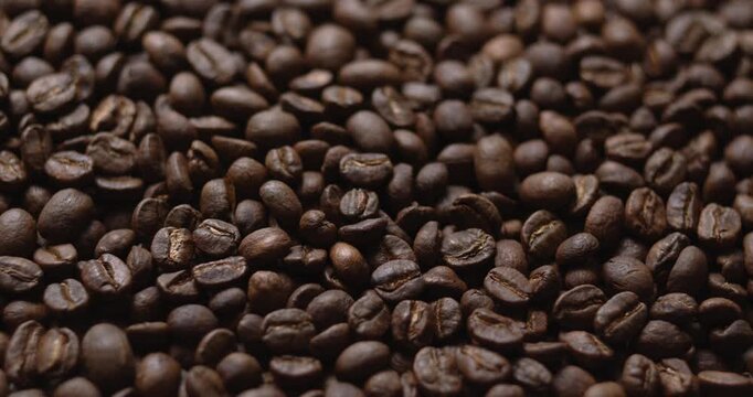 Close up macro coffee beans detailed roasted grains texture bokeh