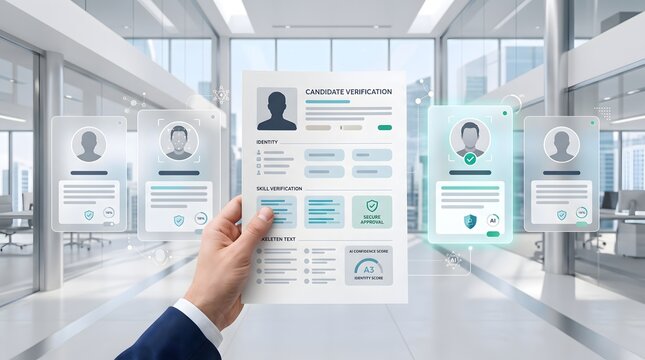 HR Recruitment Technology Concept with Digital Candidate Verification Profiles