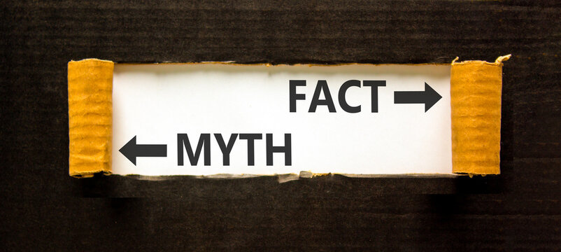 Fact or myth words symbol. Concept words Myth and Fact on beautiful white paper. Beautiful black background. Business and fact or myth concept. Copy space.