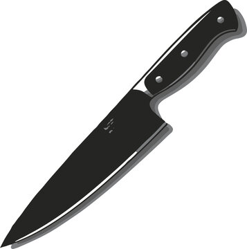 A single professional chef's knife with a sleek blade, ergonomic handle and extremely clean silhouette, ultra clean vector line art, bold black outline only, thick stroke, single object, minimalist, c