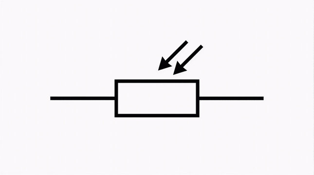 Photoresistor circuit symbol with light arrows, representing a light-dependent resistor or LDR used in electronic circuits
