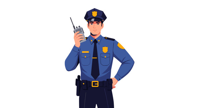 Police officer in uniform holding a walkie talkie