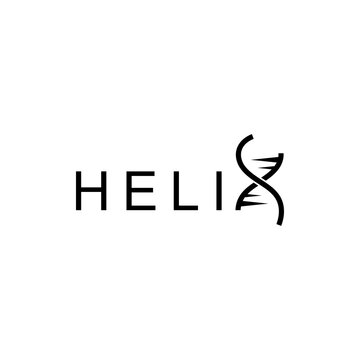helix text with DNA genome genetic logo design, typography helix logo graphic, lettering word mark helix logo symbol vector