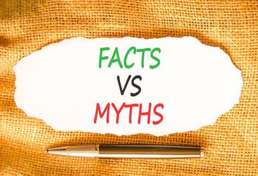 Facts vs versus myths words symbol. Concept words Facts vs Myths on beautiful white paper. Beautiful canvas background. Black pen. Business and facts vs versus myths concept. Copy space.