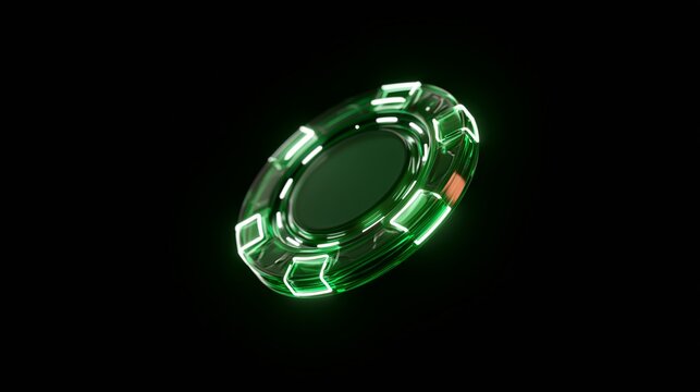 floating green casino chip with neon lights