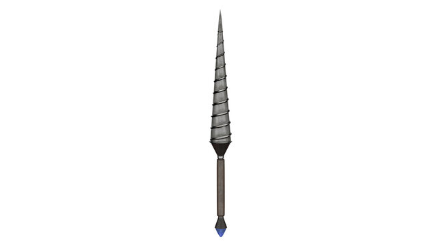 3d rendering of a spear with a spiral design and blue tip
