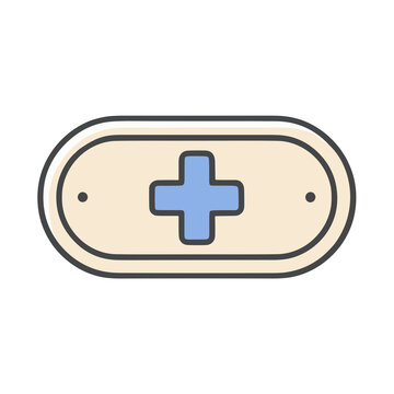 Blue cross on a rounded rectangle