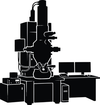 Transmission electron microscope TEM scanning electron microscope SEM laboratory equipment silhouette vector illustration isolated on white background