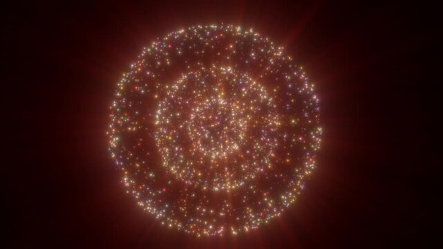 Spherical formation of multicolored glowing particles
