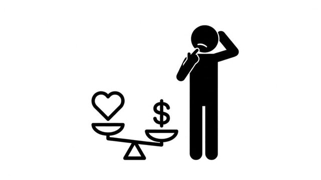 Animated Stick Figure Weighing Options Balance Scale Decision Concept