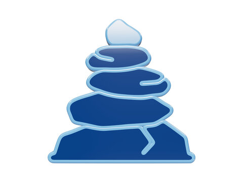 Stack of five smooth blue stones representing a mountain peak icon with rounded edges and light blue outlines isolated on a transparent background