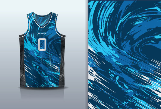Basketball Jersey Sport Streetwear Design Abstract Grunge Wave Brush Pattern Blue Cyan White Sublimation Fashion