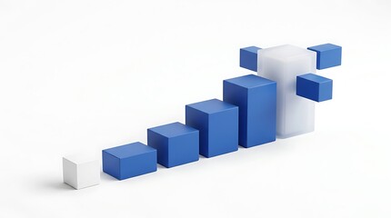 Naklejka premium 3D bar chart showing business growth with blue and white cubes on white background.