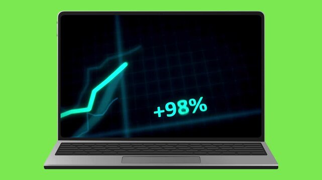 Dynamic digital analytics display showcasing robust market growth on a sleek modern laptop screen, symbolizing successful business performance and future financial prosperity