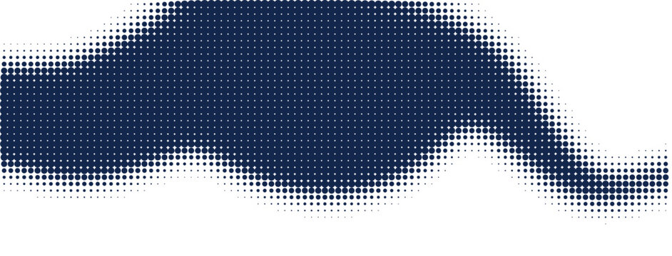Halftone wave pattern vector, navy blue gradient dot texture, abstract pop art wave element for graphic design and print