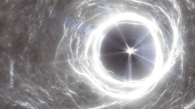 Brilliant white energy vortex formed by flowing wireframe waves