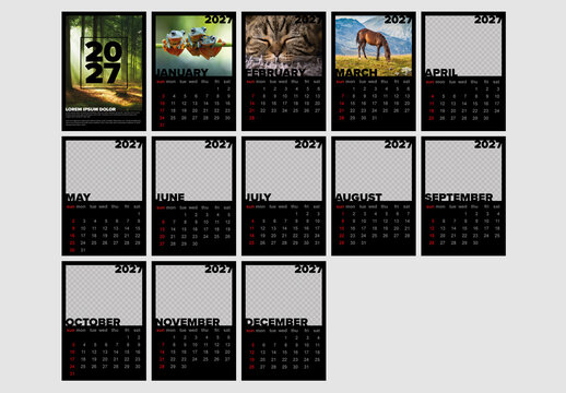 Modern Wall Calendar 2027 Template with Custom Photo Placeholders
