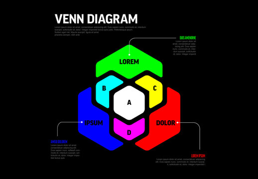 Modern Hexagonal Venn Diagram Infographic on Black Background