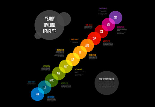 Modern Yearly Timeline Template with Colorful Circle Infographic Design