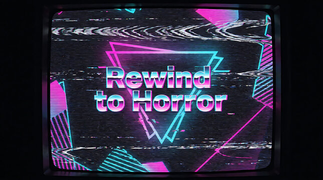 Retro television screen displays distorted text with a glitch effect and vibrant neon colors distortion typography