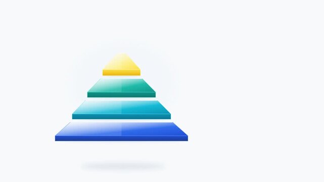 Glossy 3d pyramid infographic animation with four levels. 4K Video