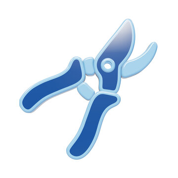 3D rendered blue garden pruning shears icon with glossy finish isolated on a transparent background, garden clippers