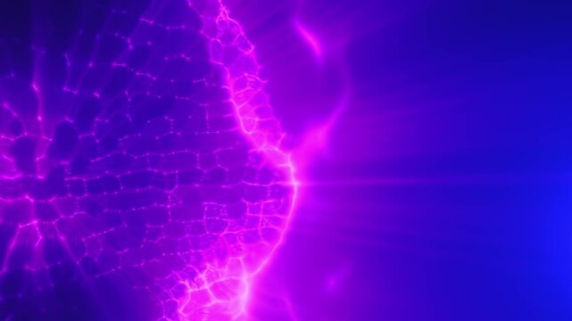 Glowing purple network mesh forms an undulating digital landscape