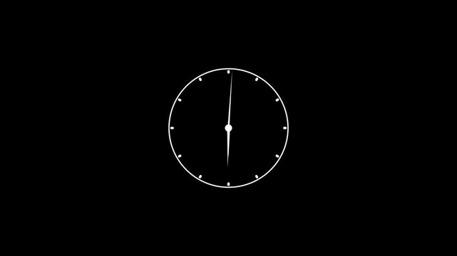Minimalist analog clock ticking animation on black and white background