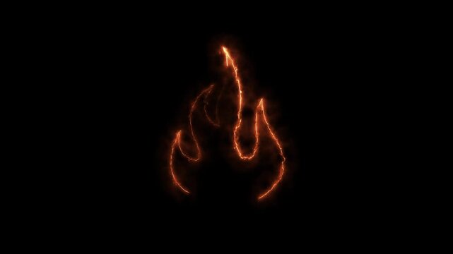 Glowing -colored abstract fire flame outline animation bundle on dark background.