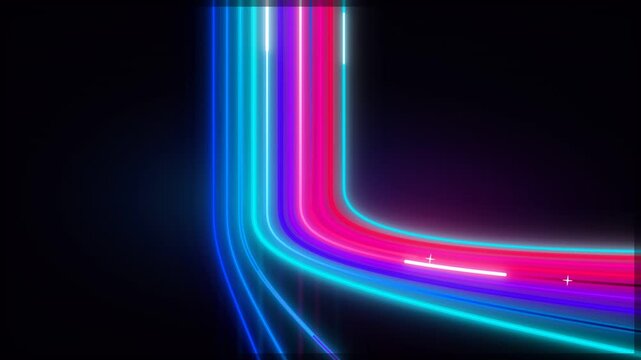 Seamless Abstract 3D Animation Featuring Pulsing Neon Cyan and Pink Light Trails Flowing Across a Glossy Dark Surface