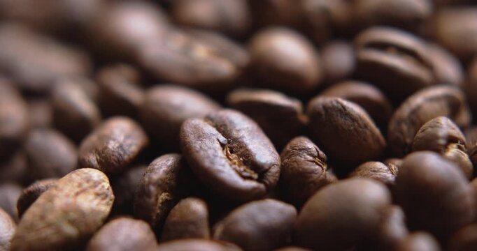 Close up macro coffee beans detailed roasted grains texture bokeh