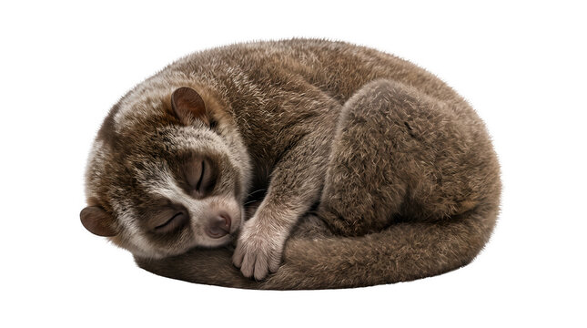 Sleeping Slow Loris Curled Curved Animal Isolated on Transparent Background