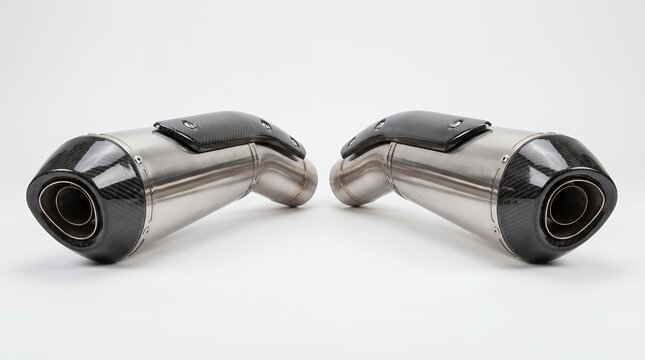 Dual Exhaust Motorcycle Muffler Isolated on White Background