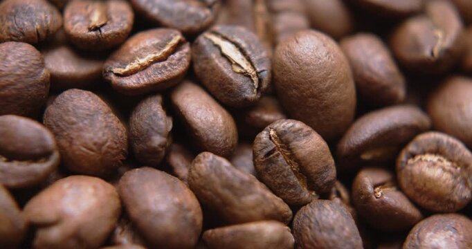 Close up macro coffee beans detailed roasted grains texture bokeh