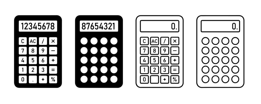 Calculator vector set featuring assorted digital and classic calculation devices.